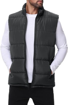 Чоловіча пухова жилетка, водовідштовхуюча, без рукавів, зі стійким коміром, на блискавці, зимова, теплий верхній одяг (M, сірий темно-сірий)