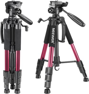 Штатив для камери Neewer 142 см з алюмінієвого сплаву, з кульковою головкою, для Canon, Nikon, Sony DSLR, DV, відеокамер, до 4 кг (SAB234), червоний