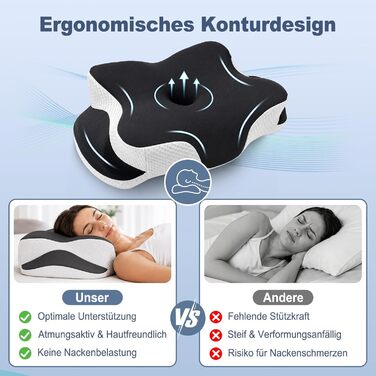 Ортопедична подушка з Memory Foam для сну на боці, спині та животі. Чорна, з дихаючим знімним чохлом