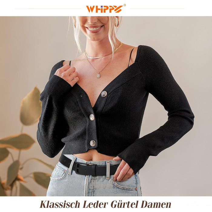 Ремень шкіряний WHIPPY жіночий/чоловічий, срібна пряжка, для джинсів та штанів, чорний (S: 65-75 см, довжина 100 см)