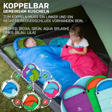 Дитячий спальний мішок для хлопчиків та дівчаток до 145 см | 100% бавовна | Мумійний, легкий та теплий | Outdoor, кемпінг [1200г] | Кольори: фіолетовий/бірюзовий (рожевий/блакитний)