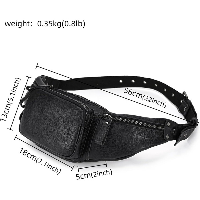 Чоловіча сумка на пояс з натуральної шкіри LUUFAN, чорна (1030)