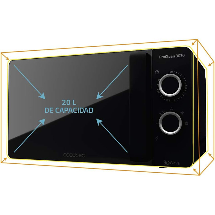 Мікрохвильова піч Cecotec ProClean 3030, 20 л, покриття Ready2Clean, 700 Вт, 6 режимів, таймер 30 хв, розморожування, чорний колір