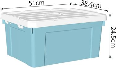 Cetomo 65 l x 6 Plastic Storage Box, Carry Case, Organizer Container with Sturdy Lid and Secure Locking Buckles, Stackable, 6 Pieces, Blue with Buckle (35L*4)