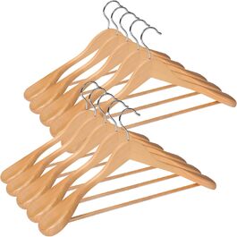 ABHENG Wooden Clothes Hangers, 10-Piece Suit Hangers, 360° Swivel Hook, for Jackets, Shirts, Suits, Coats, 44 x 5.5 x 23 cm (L x W x H), Natural Color AWY0410N
