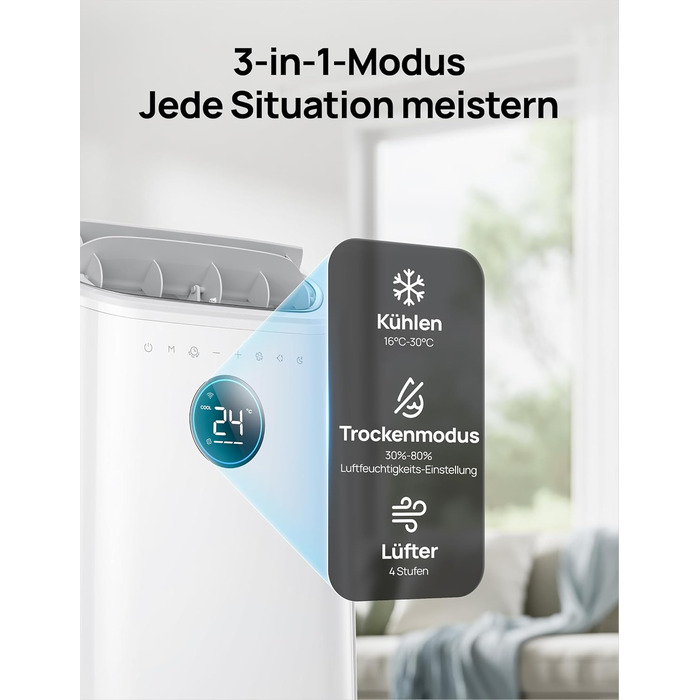 Мобільний кондиціонер Dreo 10000 BTU з охолодженням без дренажу, керуванням через додаток/голос/пульт, таймером 24 год та функцією вентилятора/зневожувача, AC515S