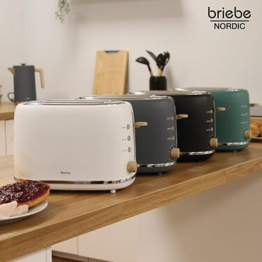 Тостер Nordic з широким слотом, 2-х місний, 6 рівнів підсмажування, з функціями підігріву, відключення, розморожування, крихтозбірником, північний дизайн, 870 Вт, чорний