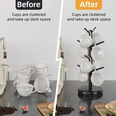 BAMBANG Bamboo Coffee Mug Tree, Swivel Coffee Mug Holder for Countertop, Coffee Mug Shelf with 8 Hooks, Coffee Mug Organizer, Coffee Mug Hanger for Coffee Bar, Black