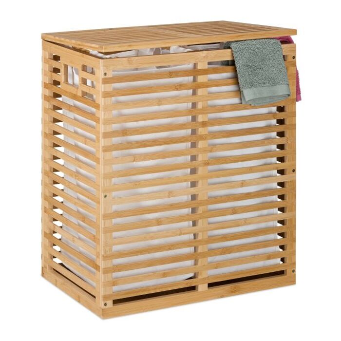 Relaxdays Bamboo Laundry Basket with 2 Bags