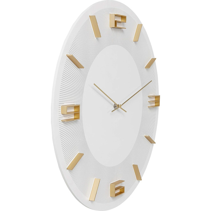 Kare Design Wall Clock Leonardo, /Gold, 49cm Diameter, Modern, Aluminum, Round, Clock for Living Room, Bedroom, Office, Battery not included (White)