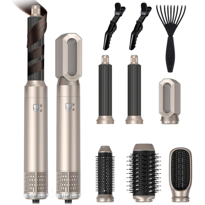 Набір для укладки волосся Souvik 6шт: щітка-фен, плойка, об'єм, сушка - срібло