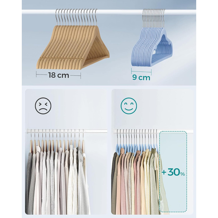 Набір вішалок для одягу SONGMICS, 50 шт., з неслизьким покриттям, для штанів та одягу, обертовий гачок, 43 см, світло-блакитний, CRF029Q05