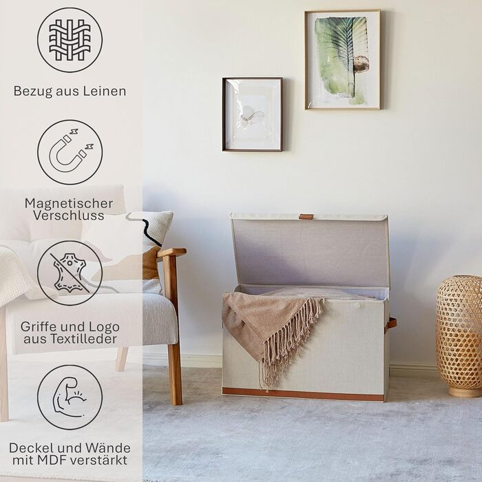 Преміум велика коробка для зберігання з кришкою LOVE IT STORE IT, тканинна, беж, 62x37,5x39 см, для вітальні