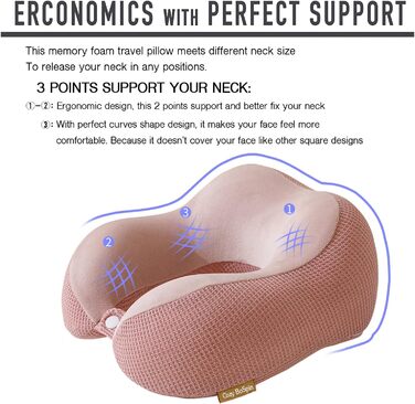 Подушка для шиї у подорожах, Memory Foam, рожева - зручна та портативна підтримка для кемпінгу та сну