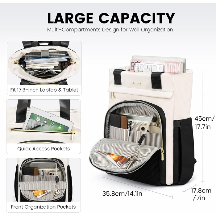 LOVEVOOK Рюкзак для ноутбука жіночий елегантний 17.3 дюйми 2-в-1 сумочка-рюкзак водонепроникний шкільний рюкзак для дівчаток-підлітків з відділенням для ноутбука, рюкзак для жінок, повсякденні сумочки для університету, школи, подорожей, роботи, 17.3 дюйми