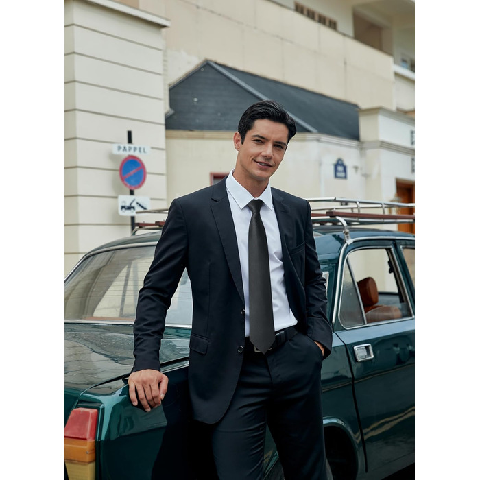 Чоловіча краватка Enlision для весілля, однотонна краватка з кишеньковим хустинкою, формальний комплект краваток та хустинки (чорний)