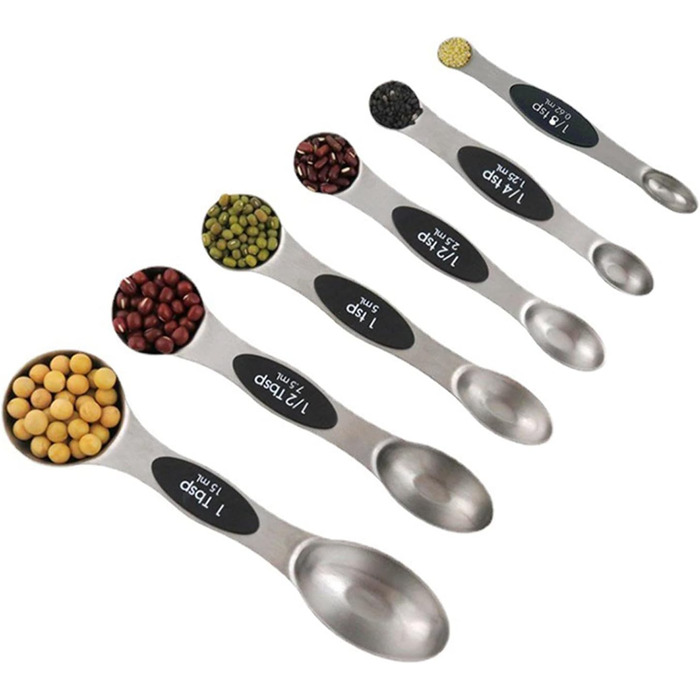 Yokawe Measuring Cups, Stainless Steel, Multi-Purpose Spice Ingredients, Magnetic, for Home, Black, 16 Piece
