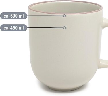 Набір керамічних кавових чашок Com-Four® 6 шт. 350 мл: чайник для гарячих та холодних напоїв, сучасний дизайн, кольорові чашки з ручкою (блакитний/зелений/сірий), 12 шт. (бежевий/рожевий)