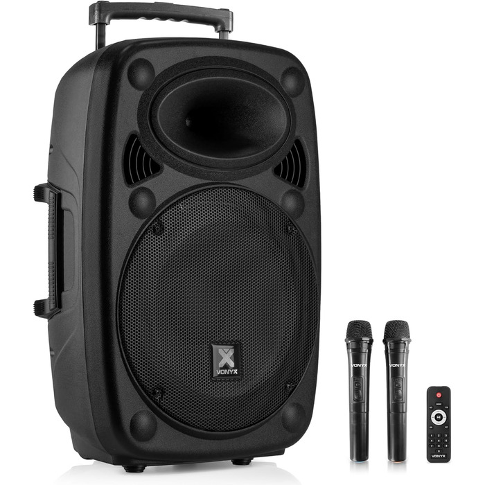 Vonyx Verve46 - портативна акустична система для вечірок, Bluetooth, 1000W, 2 мікрофони UHF, MP3, з пультом ДУ, чорний