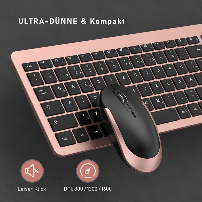 Бездротовий комплект клавіатури та миші Seenda SK38-3: ультратонкий, перезаряджається, ергономічний, з захистом від пилу, DE QWERTZ, чорно-зелений