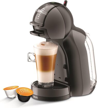Кавомашина NESCAFÉ Dolce Gusto Mini Me від Krups, чорна/антрацитова, KP1238. Автоматична капсульна кавомашина з 15 Bar тиском, об'єм резервуару 0,8 л, режим Eco. Приготування гарячих та холодних напоїв.