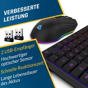 KLIM Chroma Wireless Gaming Tastatur: Бездротова ігрова клавіатура з RGB підсвічуванням, тиха, ергономічна, водонепроникна для PC, Mac, PS4, PS5 (Чорний)
