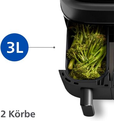 Philips Dual Basket Airfryer 3000 Series, 9L, 2 Drawers, Sync Function, Rapid Air Technology, Versatile Large Hot Air Fryer, 90% Less Fat and Energy Saving, HomeID App (NA350/00)