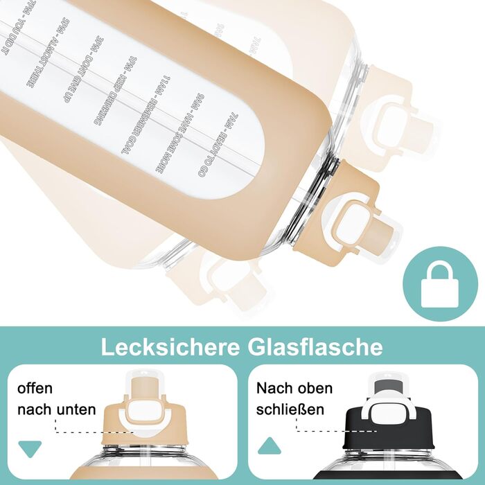 2 Liter Glass Water Bottle, 2L Glass Bottle, Glass Water Bottle with Straw, Bottle Brush (Amber)