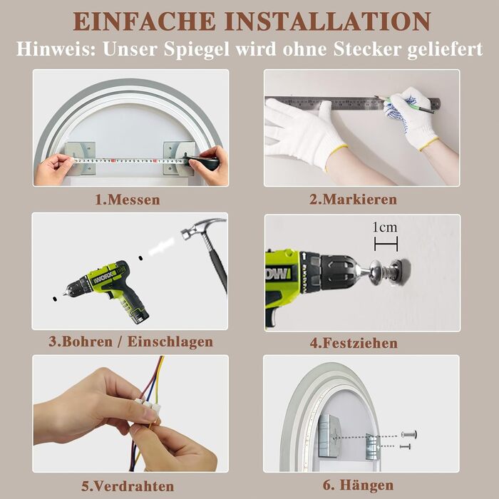 LED дзеркало для ванної кімнати Badspiegel з підсвічуванням, антизапар, сенсорне управління, регулювання яскравості, 3 кольори світла, овальне, 50x70 см