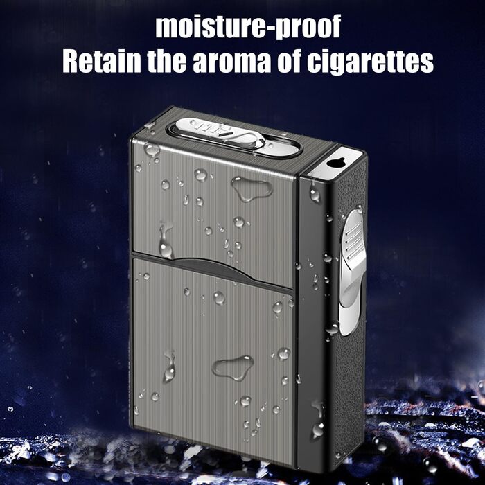 Чохол для сигарет з запальничкою, алюміній, 20 сигарет, USB зарядка (без газу), чорний