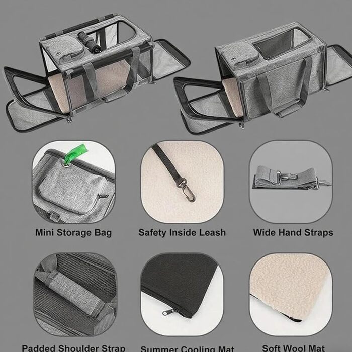 Складана переносна переносна сумка-переноска для собак та котів, 46x46x30 см, сіра