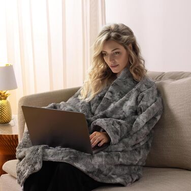 Електрична ковдра Navaris XXL з підігрівом 180x130 см, 3 режими, автовимкнення, пральна, штучне хутро, темно-сірий