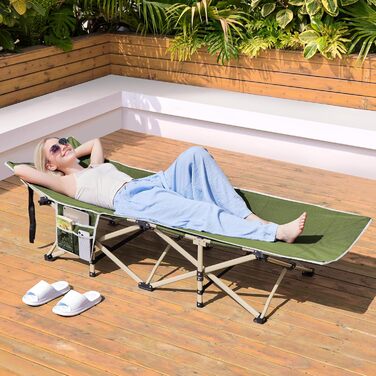 Ліжко-розкладачка Yaheetech для кемпінгу, зелене, до 150 кг, з бічною кишенею та сумкою для транспортування