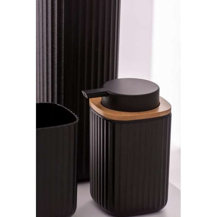 Дозатор для мила WENKO Rotello, 250 мл, з бамбуковими деталями, для мила та засобів для миття посуду, чорний/натуральний