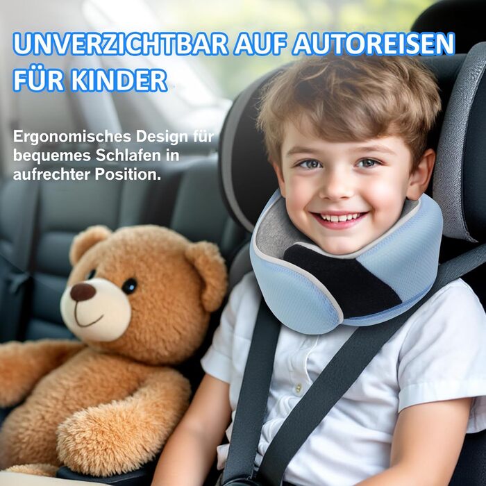 Подушка для шиї Proglobe, 100% Memory Foam, ортопедична, для подорожей (літак, авто, поїзд), з 3D-маскою для сну, сітчаста сумка (світло-блакитна)