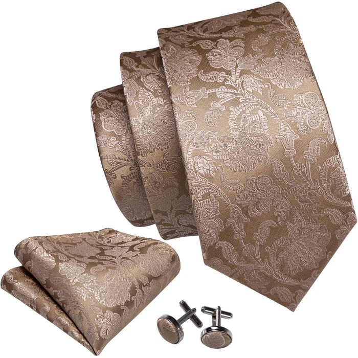 Комплект краватка, нагрудна хустинка та запонки Barry.Wang для весілля та ділових зустрічей, однотонний світло-коричневий колір