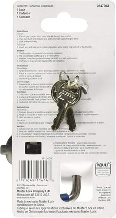 Замок для причепа Master Lock 2847DAT, регульований, нержавіюча сталь, антивандальний замок для зчеплення