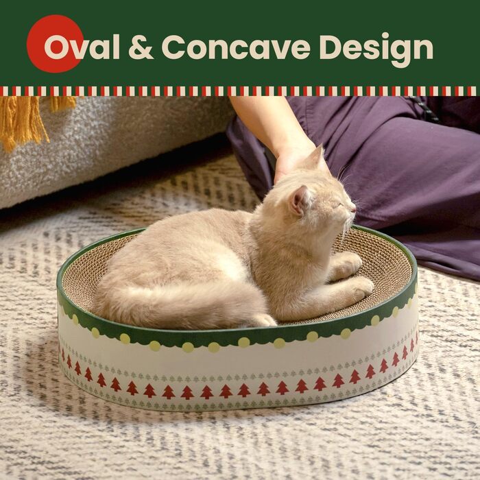 Кігтеточки для котів Conlun 2 в 1: овальні, з мискою та гніздом. Імітація ялинки. Розмір 43x33x10 см