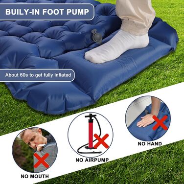 Каремат туристичний самонадувний TECHSHARE, посилений, для кемпінгу та відпочинку на природі, з насосом, блакитний