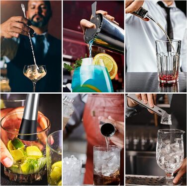 Набір шейкер для коктейлів Boston 700/600мл | Нержавіюча сталь | 8-ми частинний набір для бармена з аксесуарами: мірний стаканчик та барна ложка | Ідеально для дому та бару