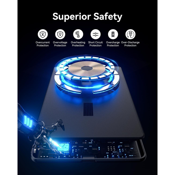 Powerbank Kuulaa MagSafe 5000mAh, Швидка зарядка, USB-C, для iPhone 17/16/15/14/13/12/Pro/Pro Max, срібло