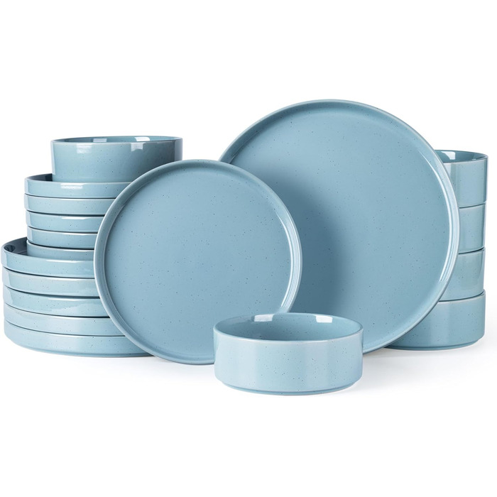 Набір посуду GBHOME для 4 осіб, 12-piece, з емальованим дном, стійкий до подряпин та сколів, підходить для миття в посудомийній машині та використання в мікрохвильовій печі (Кам'яноблакитний, набір з 6)