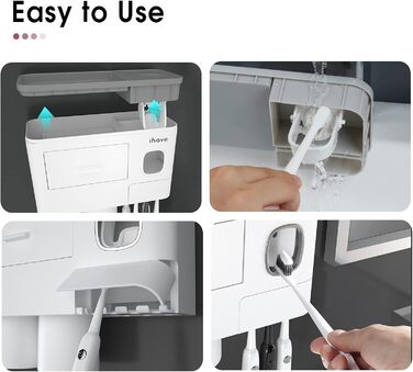 I have toothbrush holders for bathroom decor, 2 cup toothbrush holders wall-mounted with toothpaste dispenser, bathroom accessories with a large-capacity tray, and a cosmetic drawer.