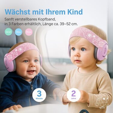 Навушники для захисту вух дитини 3-6 років. Комфортні, сертифіковані CE. Захист від шуму для концертів, подорожей та повсякденного використання. Без тиску на велике джерельце. Білі/Рожеві.