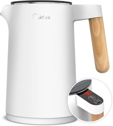Midea 1.7L Electric Kettle - BPA Free, Rapid Boil, LED Display, 360° Swivel Base, Dry Boil Protection - MKE17M1ADS (Matte White)