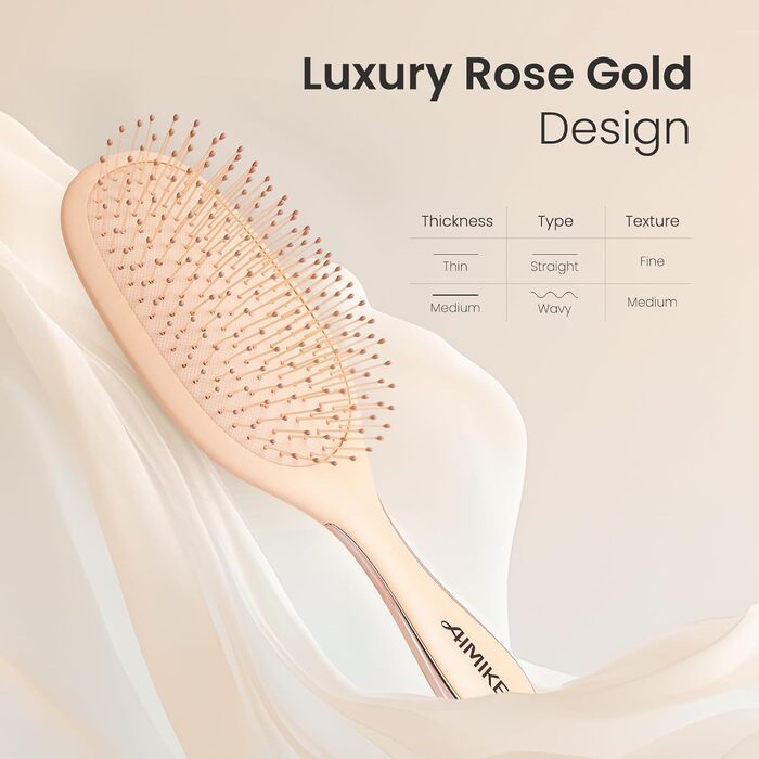 AIMIKE Rose Luxe Щітка для розчісування волосся без болю, з вентиляцією та ультрам'якими гнучкими щетинками FlexGlide, легко видаляє ковтуни, для мокрого та сухого волосся, для жінок, дівчаток та дітей (Рожева, з повітряною подушкою)