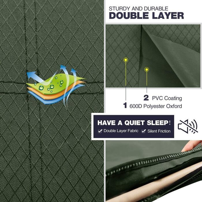 Ліжко похідне REDCAMP складане XXL, 71 см, вантажопідйомність 226 кг, сіре/зелене/чорне - для кемпінгу, туризму, пляжу, саду