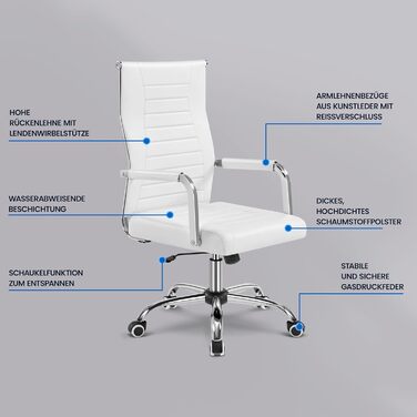Офісне крісло Yaheetech з підлокітниками, офісний комп'ютерний крісло для начальника, стілець для роботи з високою спинкою, білий, до 136 кг