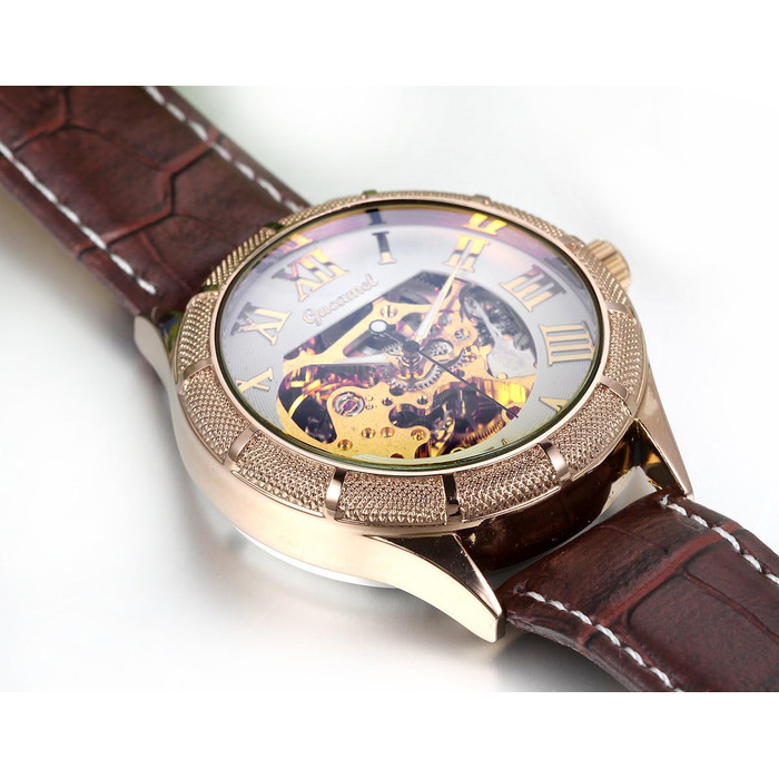 Чоловічий годинник JewelryWe з ручним заводом, аналоговий, стильний бізнес, Steampunk, з нержавіючою сталлю та шкіряним ремінцем, золотий, синій, з римськими цифрами