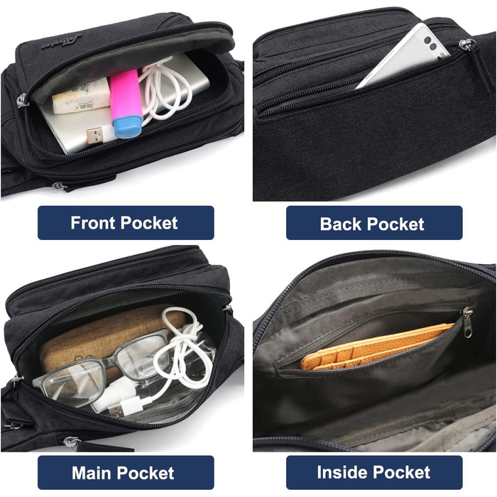 Чоловіча та жіноча поясна сумка на пояс, водонепроникна, з тримачем для пляшки, для туризму, прогулянок з собакою, активного відпочинку (Чорний)